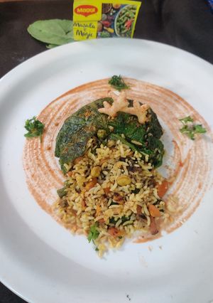A picture of Palak packed veg Maggi masala pulav.