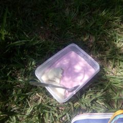 A picture of Ugali and strawberry yogurt.
