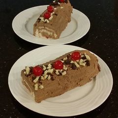 Cherry Vanilla Angel Cake Roll with Cherry Chocolate Whipped Cre A picture of Cherry Vanilla Angel Cake Roll with Cherry Chocolate Whipped Cre.
