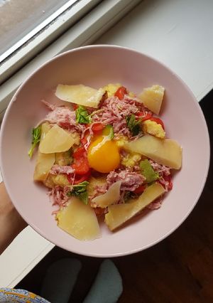 Une photo de Polenta crémeuse jambon fromage