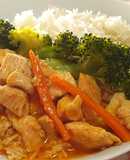 Pollo agridulce con brócoli y arroz aromático