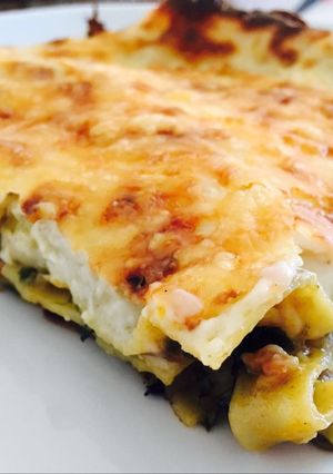 Una foto de Lasaña de espinacas y champiñones