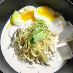 A picture of Easy homemade Korean cold soybean soup Kong guksu (콩국수).