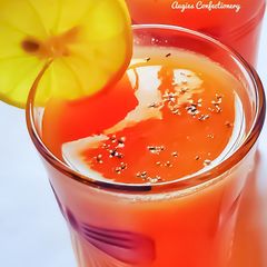 Tangerine and Guava fiesta with crunchy chia seeds A picture of Tangerine and Guava fiesta with crunchy chia seeds.