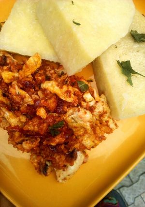 A picture of Boiled yam and egg.