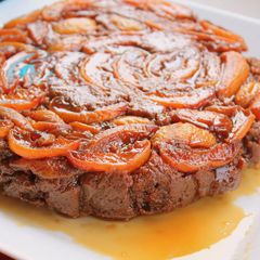 A picture of Apricot Upside Down Chocolate Cake.