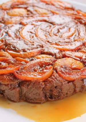 A picture of Apricot Upside Down Chocolate Cake.