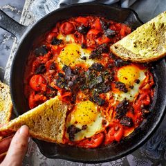 A picture of Shakshuka With Black Pudding.
