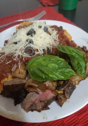 A picture of Brad's Marinated Flank Steak & Ravioli Marinara.