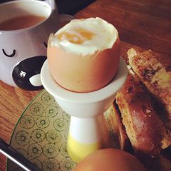 A picture of Eggy soldiers (dippy eggs) for breakfast.