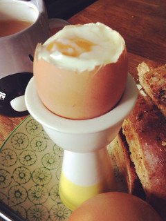 A picture of Eggy soldiers (dippy eggs) for breakfast.