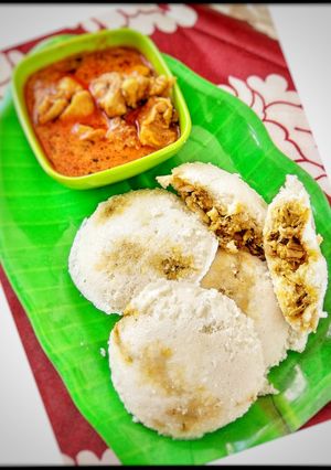 A picture of Chicken idli recipe - chicken stuffed idli - idli recipes.