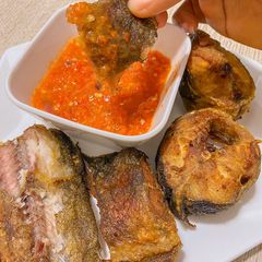 Fried catfish and pepper sauce A picture of Fried catfish and pepper sauce.