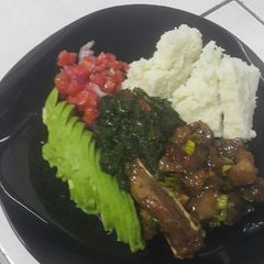 A picture of Sticky pork n kienyeji greens #4weekschallenge.#authors marathon.
