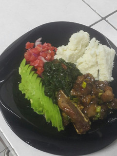 A picture of Sticky pork n kienyeji greens #4weekschallenge.#authors marathon.