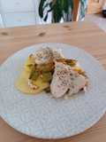 Panga con patatas, pimientos y cebolla en Airfryer