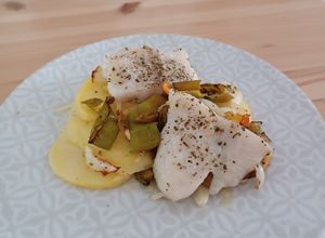 Foto principal de Panga con patatas, pimientos y cebolla en Airfryer