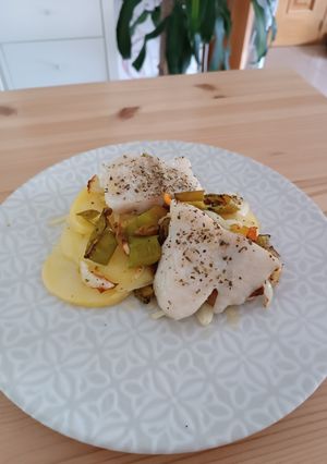 Una foto de Panga con patatas, pimientos y cebolla en Airfryer