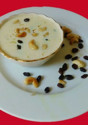 A picture of Payasam (Kheer, phirni, Badam  pal payasam in tamil) in South Indian style.