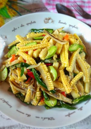 Foto resep Tumis jagung putren teri pete