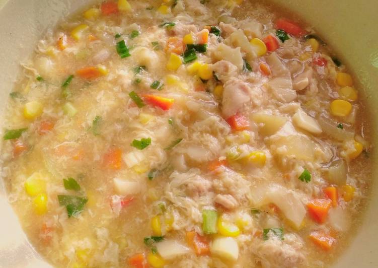 Langkah Mudah untuk Menyiapkan Soup kental Telor,jagung manis dan dada ayam Anti Gagal