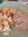 Pollo a la king con salsa bechamel