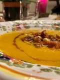 “Vellutata di zucca gialla e carote con totanetti in umido e nocciole tostate”