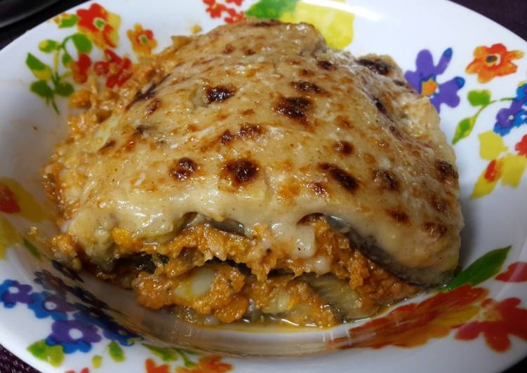 Moussaka con patata y soja texturizada (en MCC o en thermomix)