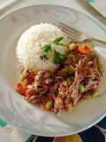 Carne deshebrada a la jardinera