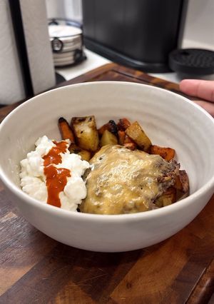 A picture of High protein burger bowl.