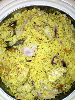A picture of Simple Jollof Rice with Chicken.