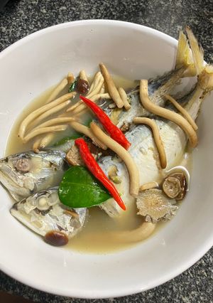 A picture of Thai Hot and sour (Tom Yam) Mackerel soup.