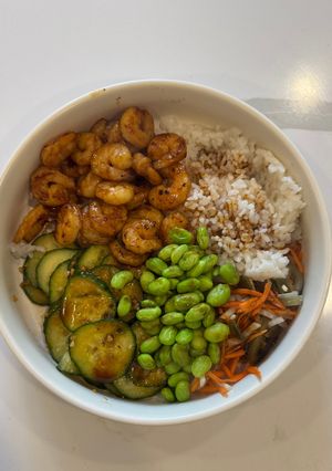 A picture of Shrimp teriyaki bowl.