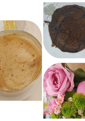 A picture of Coffee with pancakes.