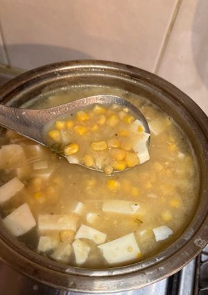 簡單料理_玉米馬鈴薯濃湯（全素） 的食譜成品照片
