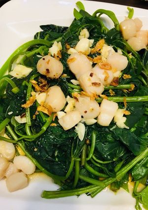 鮮貝地瓜葉 的食譜成品照片