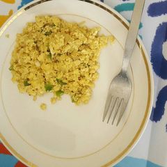 Onion & pepper scrambled eggs A picture of Onion & pepper scrambled eggs.