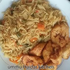 A picture of Basmati rice with plantain.
