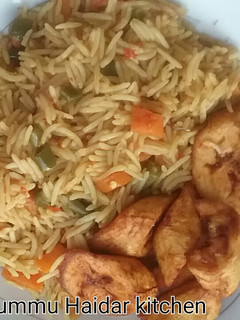 A picture of Basmati rice with plantain.