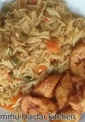 A picture of Basmati rice with plantain.