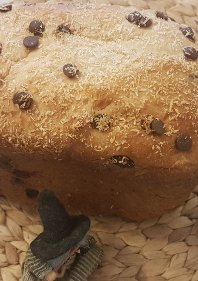 Una foto de Pan de leche con🍇 pasas, pepitas de 🍫y coco (en panificadora)