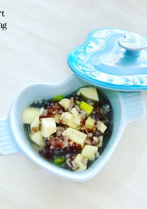 Hình của món Cháo gạo lứt huyết rồng bí ngòi đậu hủ trứng non.