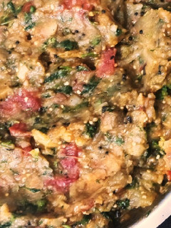 A picture of Dhaba style baingan(eggplant) bharta.