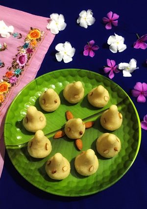 A picture of Suji Coconut Modak.