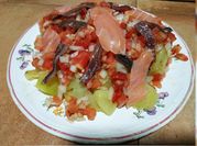 Una foto de patata guarniciones para salmón