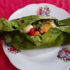 A picture of Grilled rice in banana leaves #Asia food.