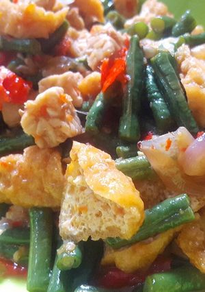 Foto resep Oseng kacang panjang tahu pong