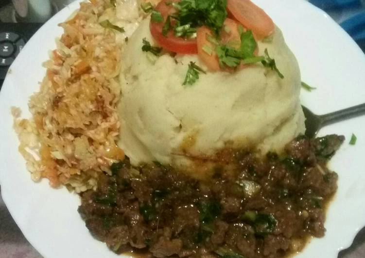 Mashed potatoes with beef fry