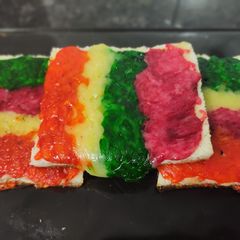 A picture of Rainbow cheese toast.