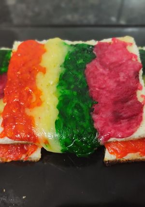 A picture of Rainbow cheese toast.